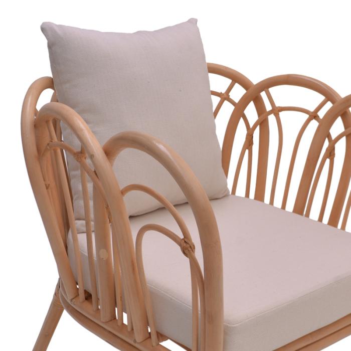 Πολυθρόνα Tania φυσικό rattan-λευκό μαξιλάρι 76x76x76εκ