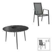 Τραπεζαρία Pinap-Dashiell σετ 5τεμ  μαύρο αλουμίνιο και plywood σε μαύρη απόχρωση Φ110x74εκ