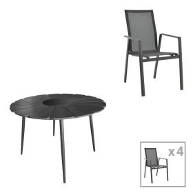 Τραπεζαρία Pinap-Dashiell σετ 5τεμ  μαύρο αλουμίνιο και plywood σε μαύρη απόχρωση Φ110x74εκ