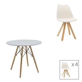 Τραπεζαρία Julita-Caron  σετ 5τεμ MDF λευκό-πόδια φυσικό Φ80x73εκ