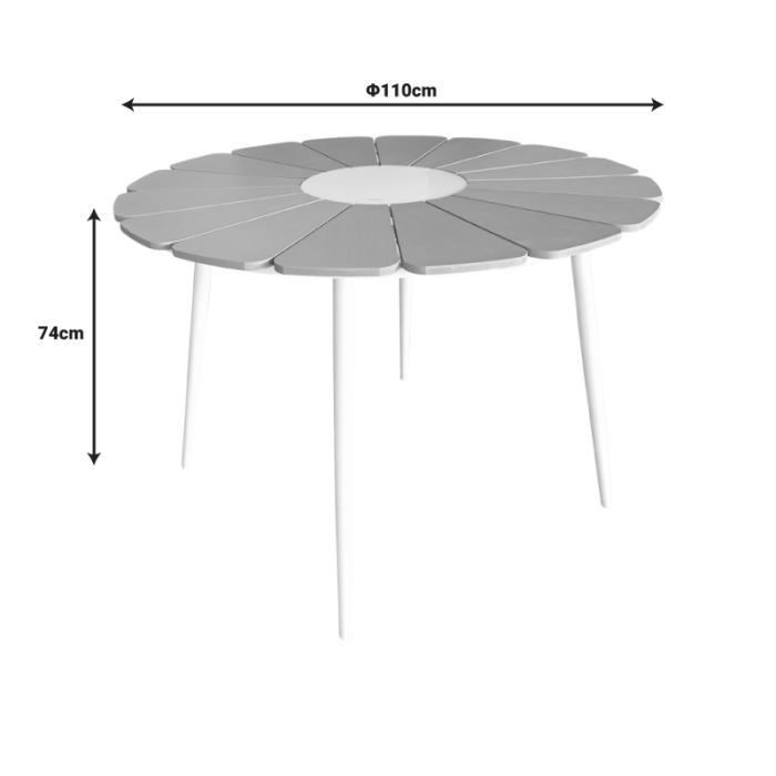 Τραπέζι Pinap  λευκό αλουμίνιο και plywood σε φυσική απόχρωση Φ110x74εκ