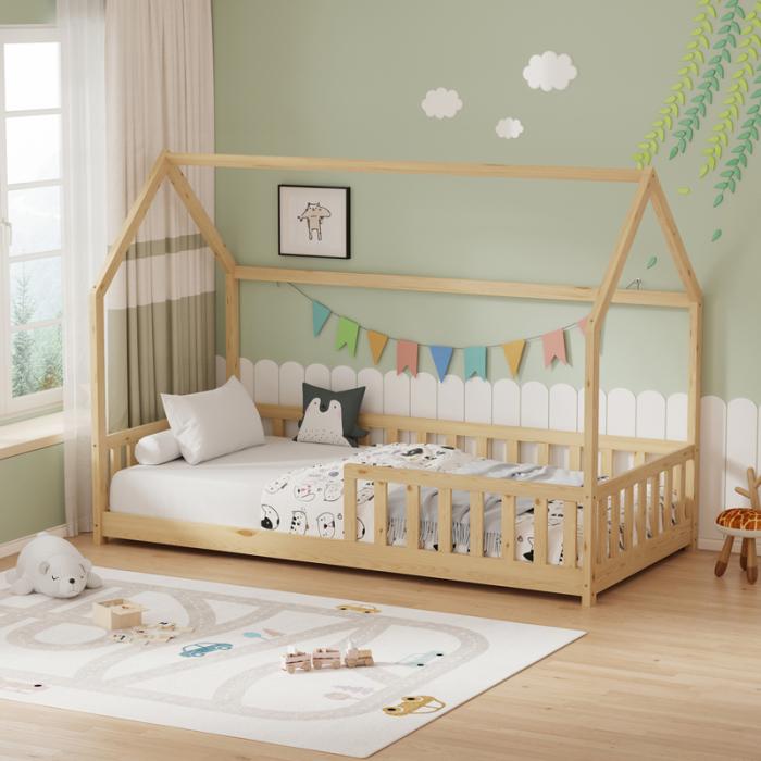 Παιδικό κρεβάτι Callan τ.Montessori με κιγκλίδωμα ξύλο πεύκου σε φυσική απόχρωση 90x190εκ