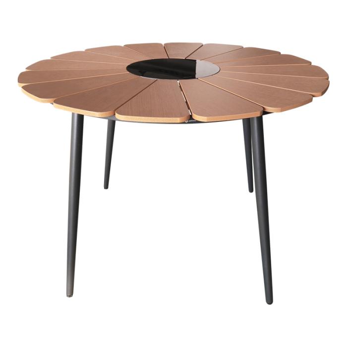 Τραπέζι Pinap μαύρο αλουμίνιο και plywood σε φυσική απόχρωση Φ110x74εκ