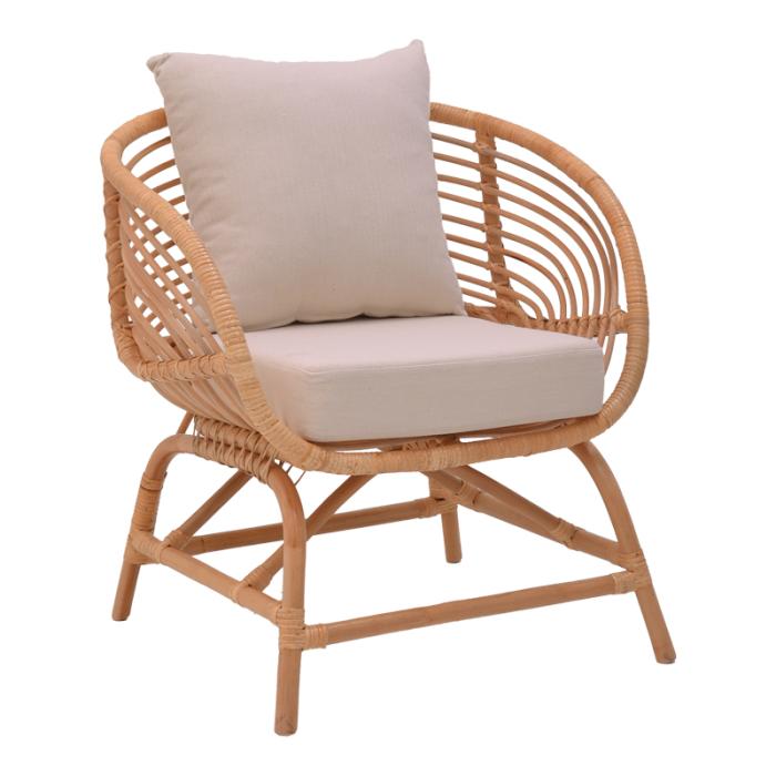 Πολυθρόνα Caxen φυσικό rattan-λευκό μαξιλάρι 72x63x75εκ