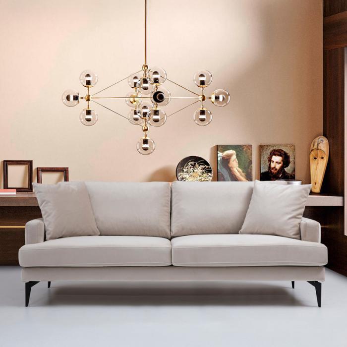 Καναπές 2θέσιος Fortune βελούδο μπεζ-μαύρο 175x90x88εκ