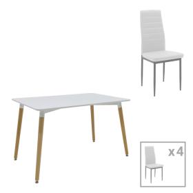 Τραπεζαρία Natali-Parker  σετ 5τεμ MDF λευκό-πόδια φυσικό 120x80x76εκ