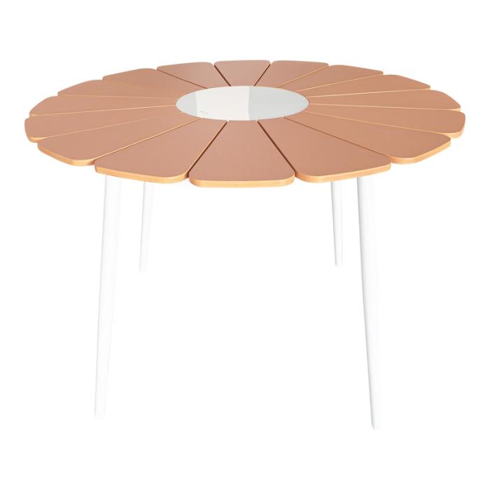 Τραπέζι Pinap λευκό αλουμίνιο και plywood σε φυσική απόχρωση Φ110x74εκ