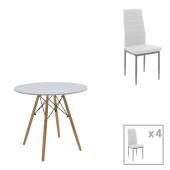 Τραπεζαρία Julita-Parker  σετ 5τεμ MDF λευκό-πόδια φυσικό Φ80x73εκ