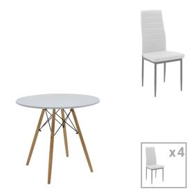 Τραπεζαρία Julita-Parker  σετ 5τεμ MDF λευκό-πόδια φυσικό Φ80x73εκ