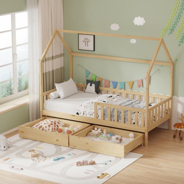 Παιδικό κρεβάτι Piccolo τ.Montessori με 2 συρτάρια ξύλο πεύκου σε φυσική απόχρωση 90x190εκ