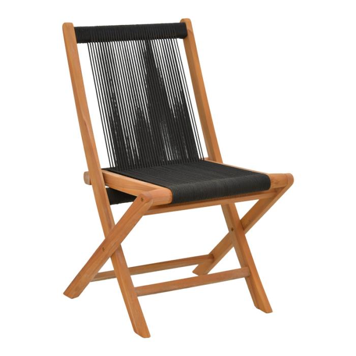 Καρέκλα Banou πτυσσόμενη teak ξύλο και pe σχοινί σε μαύρη απόχρωση 52.5x56x89εκ