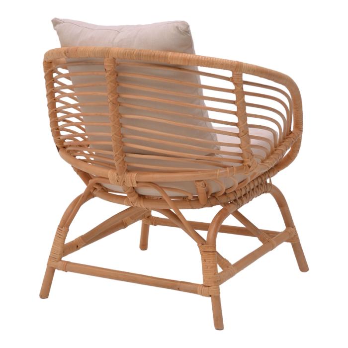Πολυθρόνα Caxen φυσικό rattan-λευκό μαξιλάρι 72x63x75εκ