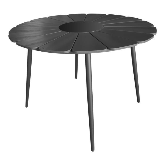 Τραπεζαρία Pinap-Dashiell σετ 5τεμ  μαύρο αλουμίνιο και plywood σε μαύρη απόχρωση Φ110x74εκ