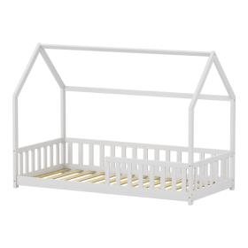 Παιδικό κρεβάτι Callan τ.Montessori με κιγκλίδωμα  ξύλο πεύκου σε λευκή απόχρωση 90x190εκ