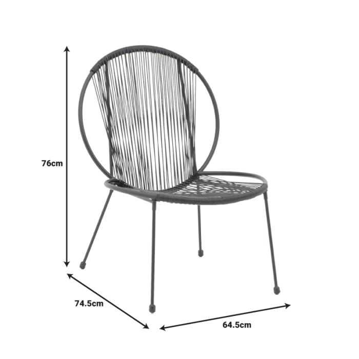 Καρέκλα κήπου Dapper μαύρο μέταλλο-pe μαύρο 64.5x74.5x76εκ