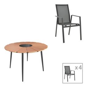 Τραπεζαρία Pinap-Dashiell σετ 5τεμ  μαύρο αλουμίνιο και plywood σε φυσική απόχρωση Φ110x74εκ