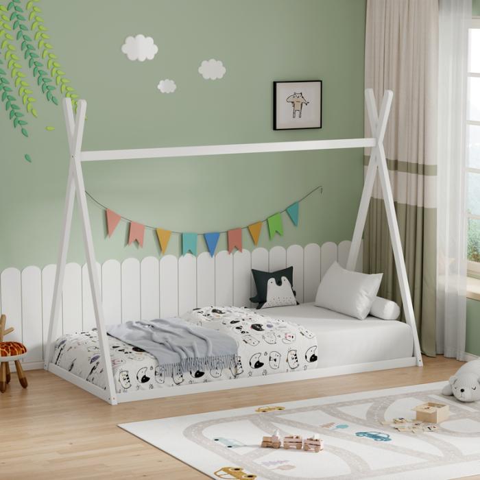 Παιδικό κρεβάτι Lilly τ.Montessori ξύλο πεύκου σε λευκή απόχρωση 90x190εκ