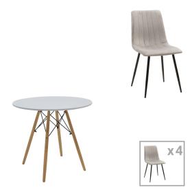 Τραπεζαρία Julita-Noor  σετ 5τεμ  MDF λευκό-γκρι-πόδια φυσικό Φ80x73εκ