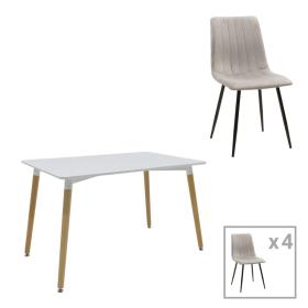 Τραπεζαρία Natali-Noor  σετ 5τεμ  MDF λευκό-γκρι-πόδια φυσικό 120x80x76εκ