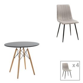 Τραπεζαρία Julita-Noor  σετ 5τεμ  MDF μαύρο-γκρι-πόδια φυσικό Φ80x73εκ