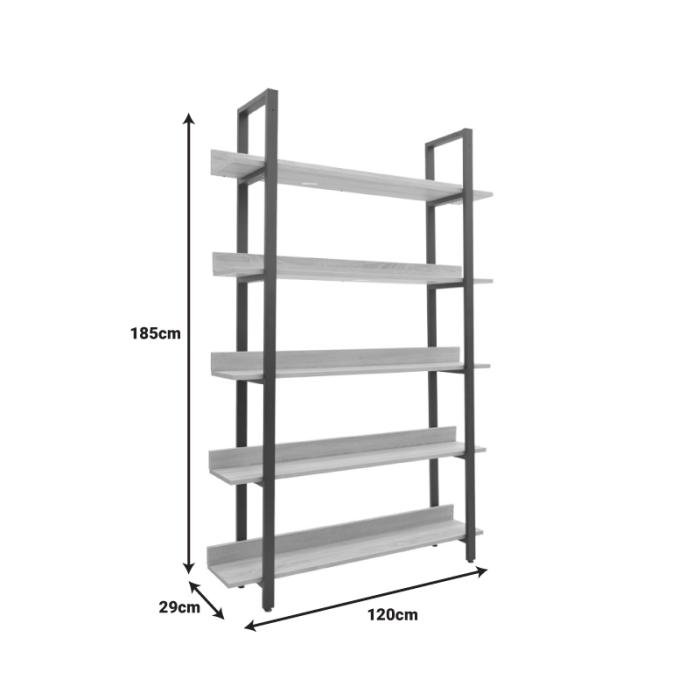Βιβλιοθήκη Almond σε oak-μαύρη απόχρωση 120x29x185εκ