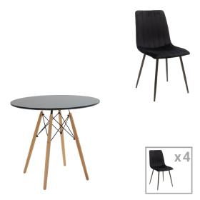 Τραπεζαρία Julita-Noor  σετ 5τεμ MDF μαύρο-πόδια φυσικό Φ80x73εκ