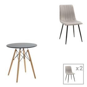 Τραπεζαρία Julita-Noor  σετ 3τεμ  MDF μαύρο-γκρι-πόδια φυσικό Φ60x73εκ