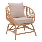 Πολυθρόνα Caxen  φυσικό rattan-λευκό μαξιλάρι 72x63x75εκ
