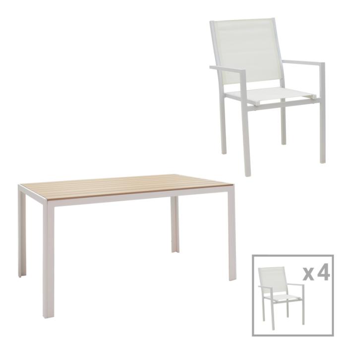Τραπεζαρία Zacreta-Nares σετ 5τεμ  λευκό-φυσικό 140x80x72.5εκ