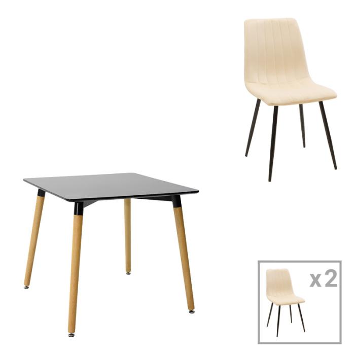 Τραπεζαρία Natali-Noor σετ 3τεμ MDF λευκό-μπεζ-μαύρο 80x80x76εκ