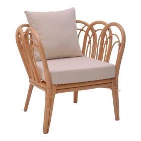 Πολυθρόνα Tania  φυσικό rattan-λευκό μαξιλάρι 76x76x76εκ