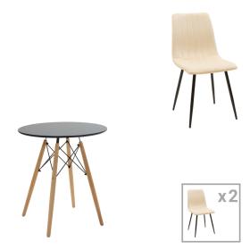 Τραπεζαρία Julita-Noor  σετ 3τεμ MDF μαύρο-μπεζ-φυσικό Φ60x73εκ