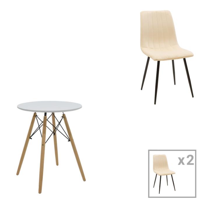 Τραπεζαρία Julita-Noor σετ 3τεμ MDF λευκό-μπεζ-φυσικό Φ60x73εκ
