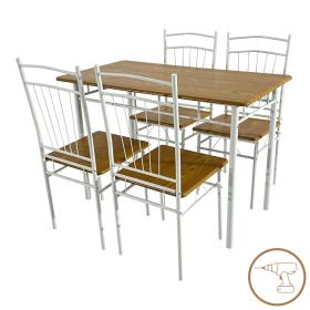 Τραπεζαρία Roza II  σετ 5τμχ mdf σε φυσική απόχρωση με λευκά μεταλλικά πόδια 110x60x74εκ