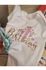 Φορμάκι κοντομάνικο my 1st birthday καρδούλες 