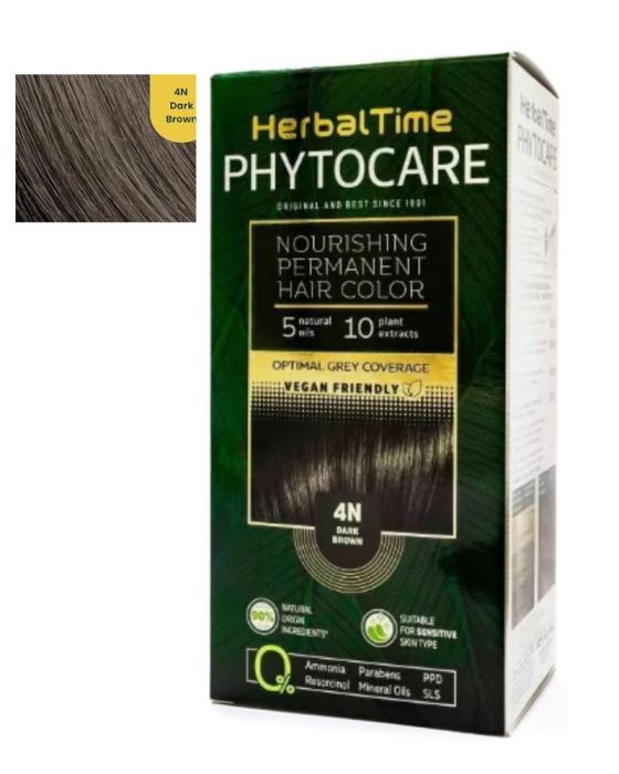Herbal Time Phytocare Βαφή Μαλλιών Μόνιμη Χωρίς Αμμωνία -4N Σκούρο Καστανό