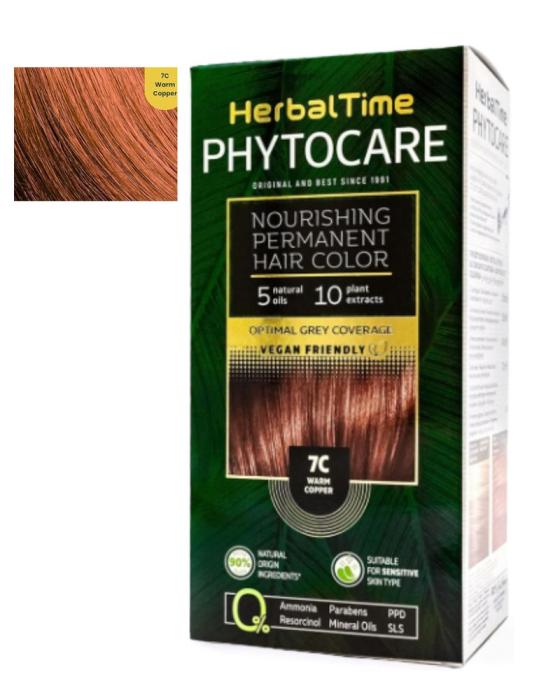 Herbal Time Phytocare Βαφή Μαλλιών Μόνιμη Χωρίς Αμμωνία -7C Θερμό Χάλκινο