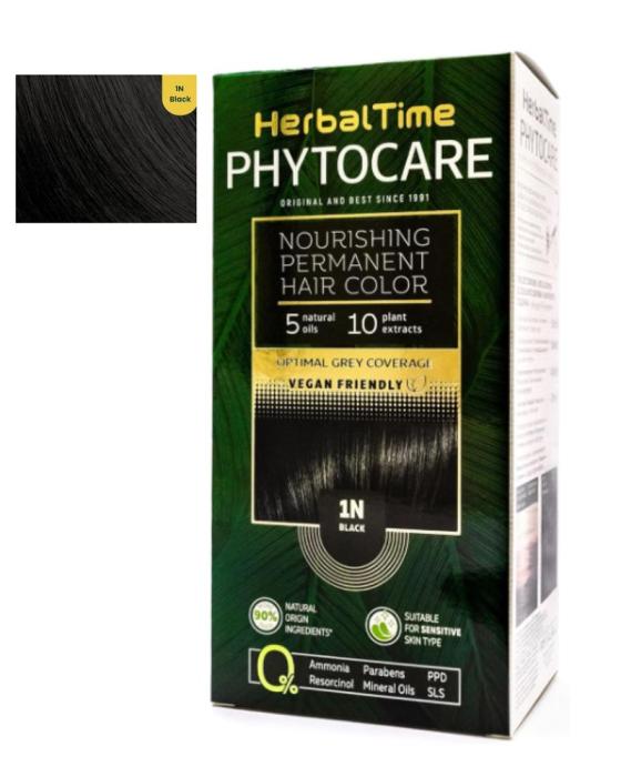 Herbal Time Phytocare Βαφή Μαλλιών Μόνιμη Χωρίς Αμμωνία -1N Μαύρο