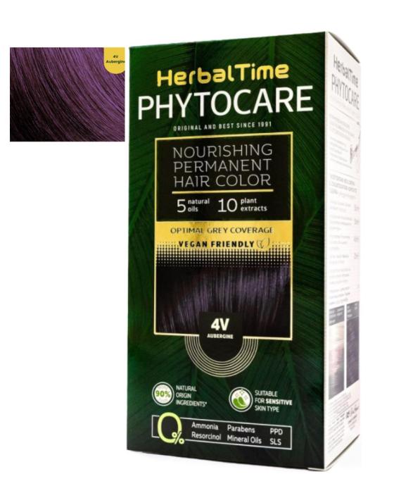 Herbal Time Phytocare Βαφή Μαλλιών Μόνιμη Χωρίς Αμμωνία -4V Μελιτζανί