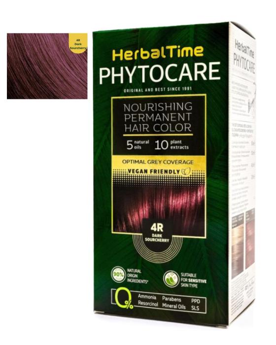 Herbal Time Phytocare Βαφή Μαλλιών Μόνιμη Χωρίς Αμμωνία -4R Σκούρο Βυσσινί