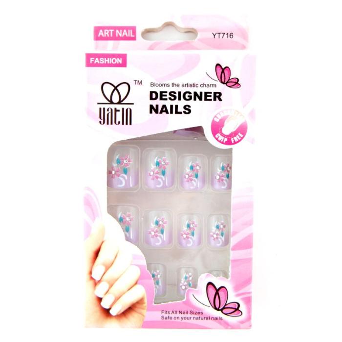 Ψεύτικα νύχια με σχέδια και σωληνάριο κόλλας 24 Τεμάχια