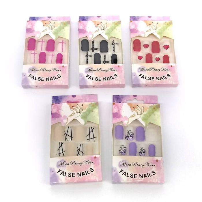 Ψεύτικα Νύχια 12 Τεμάχια και Σωληνάριο Κόλλας σε Διάφορα Χρώματα