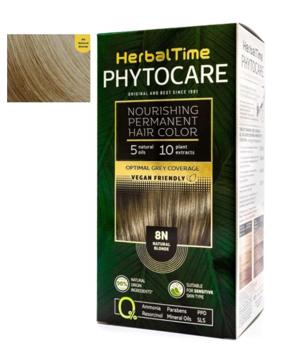 Herbal Time Phytocare Βαφή Μαλλιών Μόνιμη Χωρίς Αμμωνία  -8N Φυσικό Ξανθό