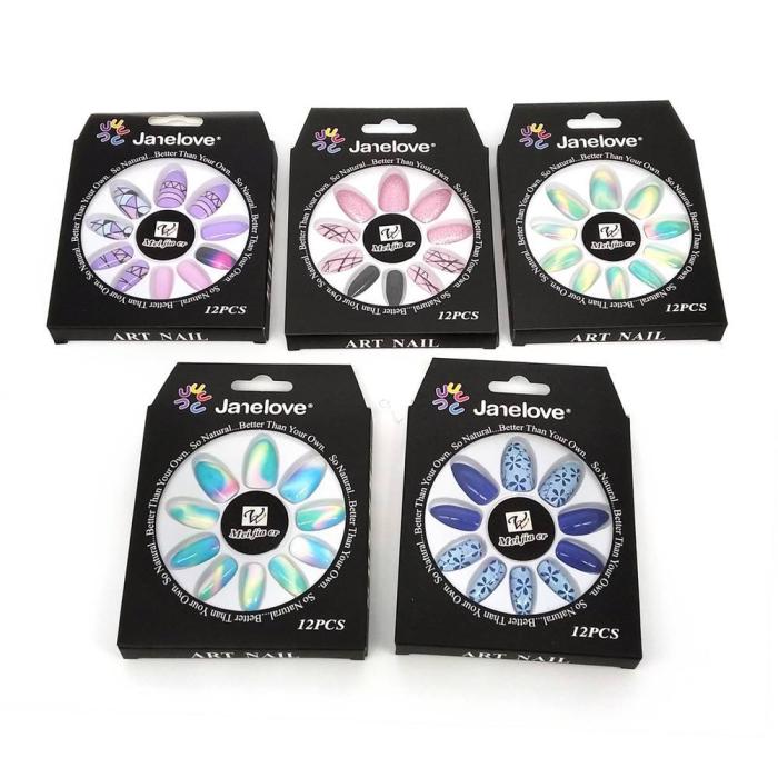 Ψεύτικα Νύχια 12 Τεμάχια και Σωληνάριο Κόλλας σε Διάφορα Χρώματα