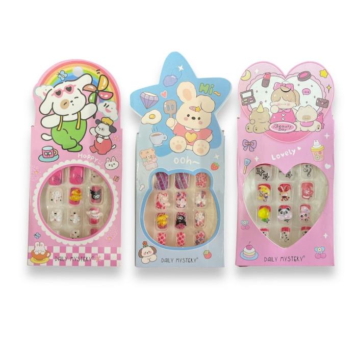 Ψεύτικα Νύχια Παιδικά 12 Τεμάχια σε Διάφορα Χρώματα και Σχέδια