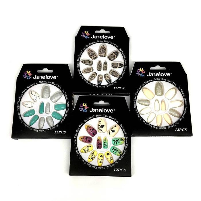 Ψεύτικα Νύχια 12 Τεμάχια και Σωληνάριο Κόλλας σε Διάφορα Χρώματα