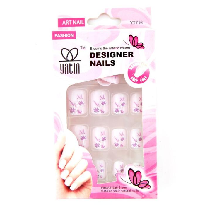 Ψεύτικα νύχια με σχέδια και σωληνάριο κόλλας 24 Τεμάχια