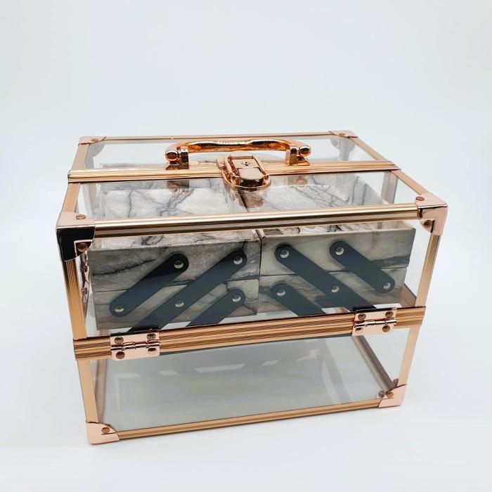 Βαλιτσάκι Μακιγιάζ και Αισθητικής 25x18x18 εκ. (ΥxΜxΠ) Διάφανο Pink Gold Marble