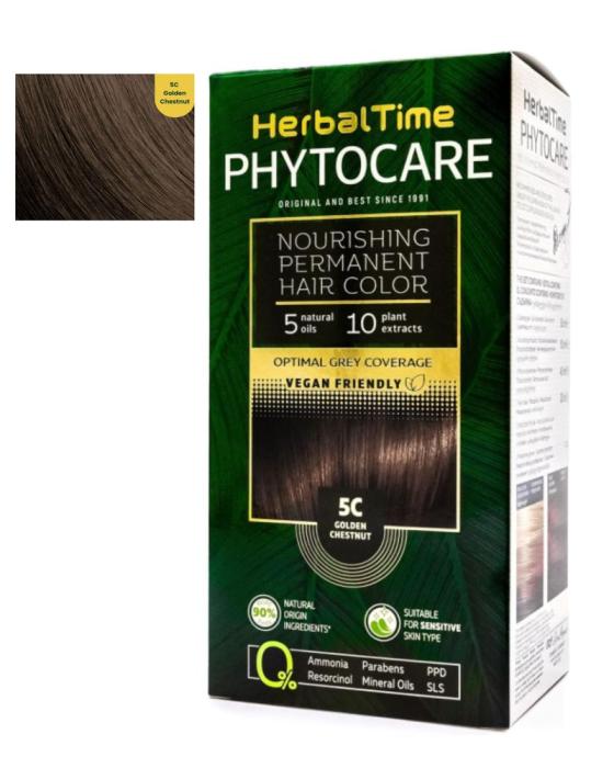 Herbal Time Phytocare Βαφή Μαλλιών Μόνιμη Χωρίς Αμμωνία  -5C Χρυσαφένιο Καστανό