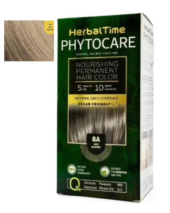 Herbal Time Phytocare Βαφή Μαλλιών Μόνιμη Χωρίς Αμμωνία  -8A Σταχτί Ξανθό